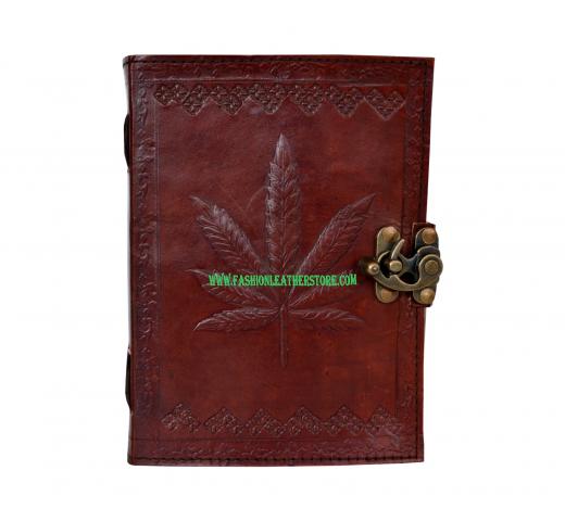 Brown Hemp Leaf Leather Journal - Grow Journal Diary Cannabis Marijuana Leaf